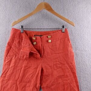 OUTBACKRED Linen Coastal Wide Leg Pants Coral Orange Sailor Button Womens Size 6